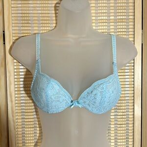 Vintage Olga Sky Blue Lace Lined Underwire Bra 32A